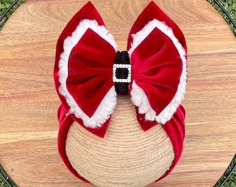 Velvet Red Santa Christmas Bow Headwrap, Santa Baby Bow, Santa Hat Bow, Santa Bow Headwrap, Red Headwrap, Moños para niñas, Christmas Bow