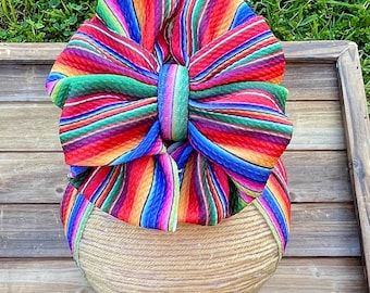 Day of The Dead Head Wrap Bow, Cinco De Mayo Serape Head Wrap, Cinco De Mayo Bow, Serape Head Wrap, Serape Bow, Mexican Inspired Head Wrap