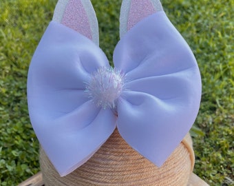 Glitter Easter Bunny Ears Nylon Headband, Easter Bunny Headwrap, Cotton Tail Bow,  Headwrap, Glitter Bunny Ears, Easter Headwrap, Bunny Ears