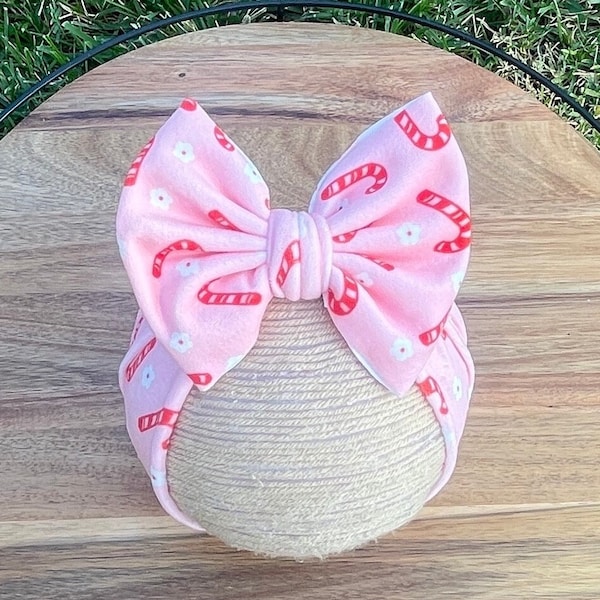 Christmas Head Wrap, Pink Candy Cane Velvet Head Wrap, Candy Cane Baby Bow, Velvet Bow, Holiday Bow, Baby Gift, Holiday Head Wrap, Pink Bow