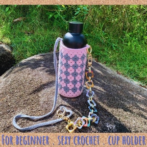 Niedliche Tragetasche für Trinkflasche, Becher und Becher 100% Baumwolle Wiederverwendbare nachhaltige Handgemacht elegant Häkelanleitung DIGITAL DOWNLOAD PDF Anleitungen Video