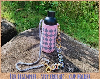 Cup Tumbler Water bottle carrier bag Cute reusable sustainable handcraft elegant Crochet Pattern  DIGITAL DOWNLOAD  PDF  instructions video