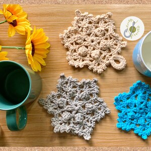 Coaster crochet tutorial pattern easy aesthetic and simple. Inspired Snowflakes minimalist designs DIGITAL DOWNLOAD | PDF/Video instructions