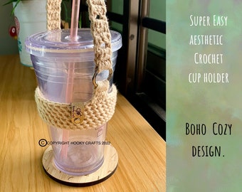 Crochet Cup holder tutorial pattern, tumbler  cups iced teas holder, Cozy aesthetics easy & simple. DIGITAL DOWNLOAD  | PDF instructions
