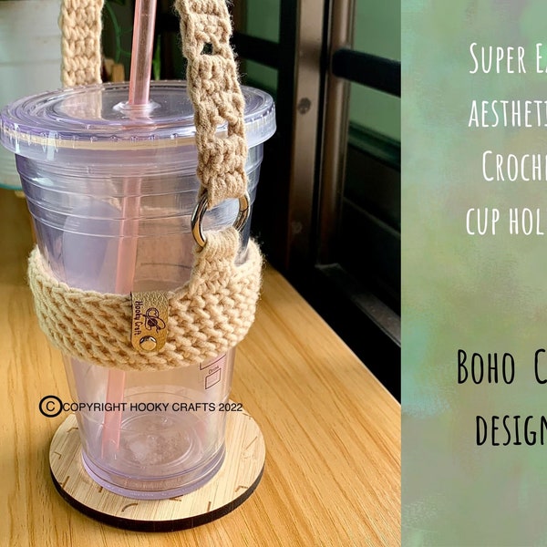 Modèle de tutoriel de porte-gobelet au crochet, porte-thés glacés pour gobelets, esthétique confortable facile et simple. TÉLÉCHARGEMENT NUMÉRIQUE | Instructions PDF