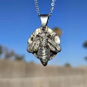 Pewter Honeybee Necklace/ Silver Toned Pendant/ Hand Cast Pewter from Hand Sculpted Design/ Bee Jewelry/ By Elven Soul