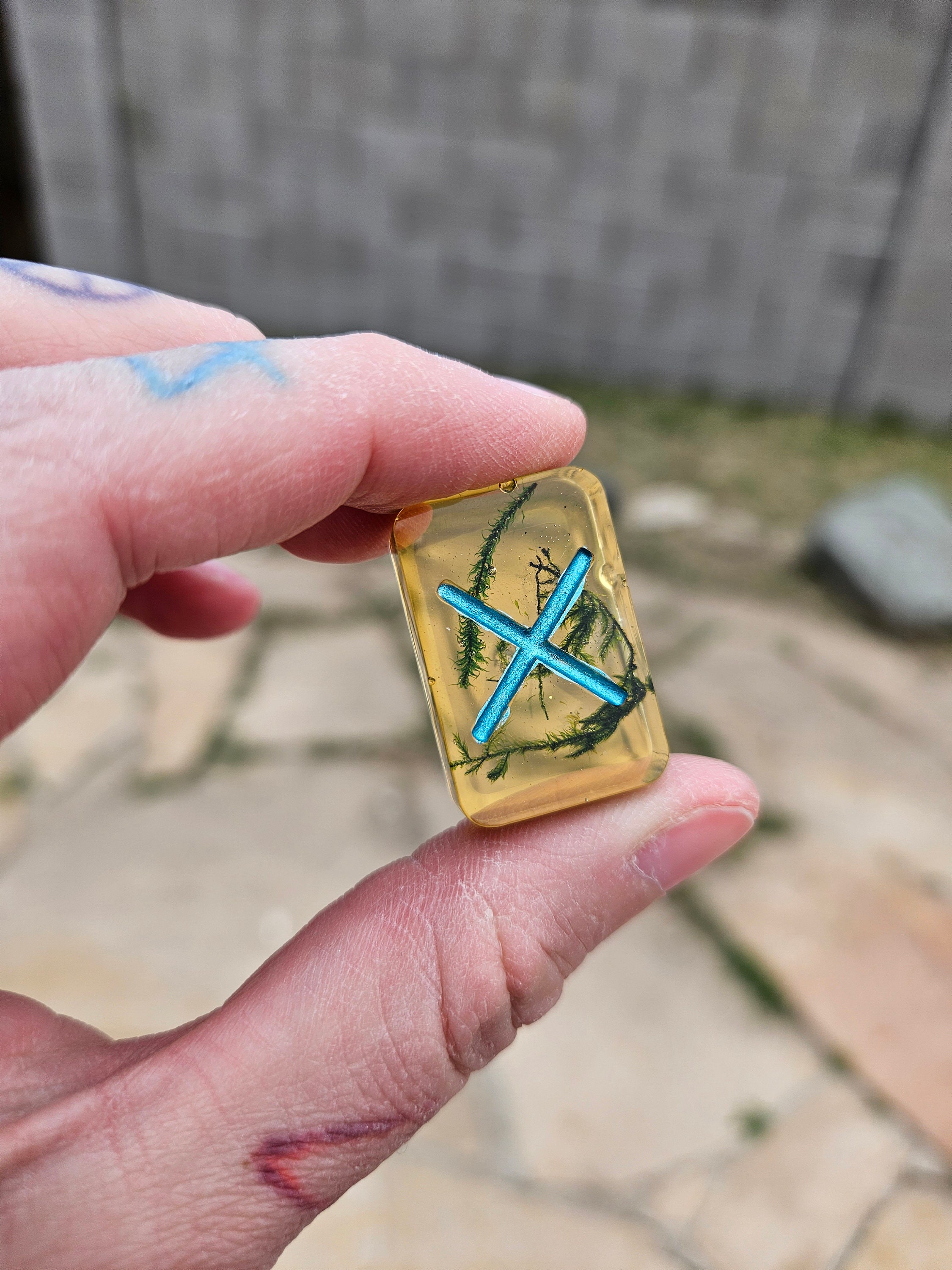 Resign Rune Resin Rune Set/ Elder Futhark Runes/ Viking Runes/ Amber Yellow/ Moss ...