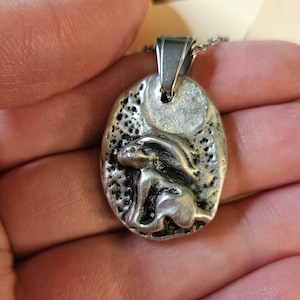 Pewter Rabbit Necklace/ Hare and Moon Pendant/ Pewter Cast Jewelry/ Stainless Steel Chain/ By Elven Soul