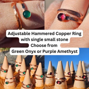 Hammered Copper Ring with Single Stone/ Purple Amethyst/ Green Onyx/Adjustable Wrap Ring /Handmade Jewelry by Elven Soul