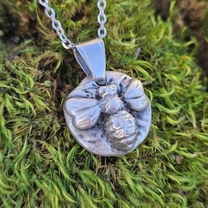 Pewter Bumblebee Necklace/ Silver Toned Pendant/ Hand Cast Pewter from Hand Sculpted Design/ Bee Jewelry/ By Elven Soul
