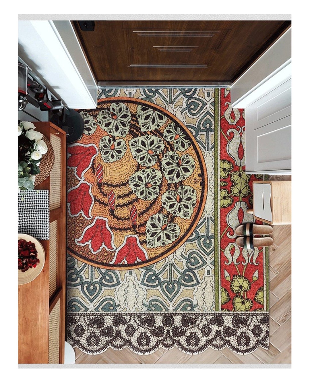 4 Styles Vintage Antislip Carpet for Home,cuttable Colorful