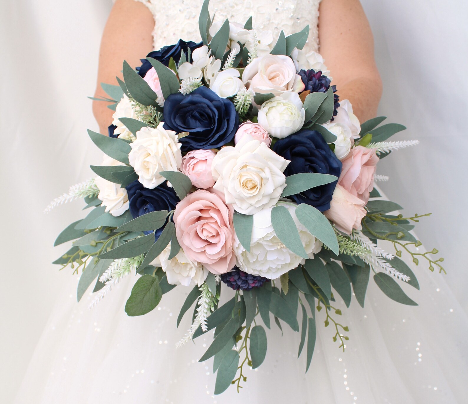 Bridal Bouquet Navy Blue Wedding Bouquet Blush Pink Bouquet Etsy