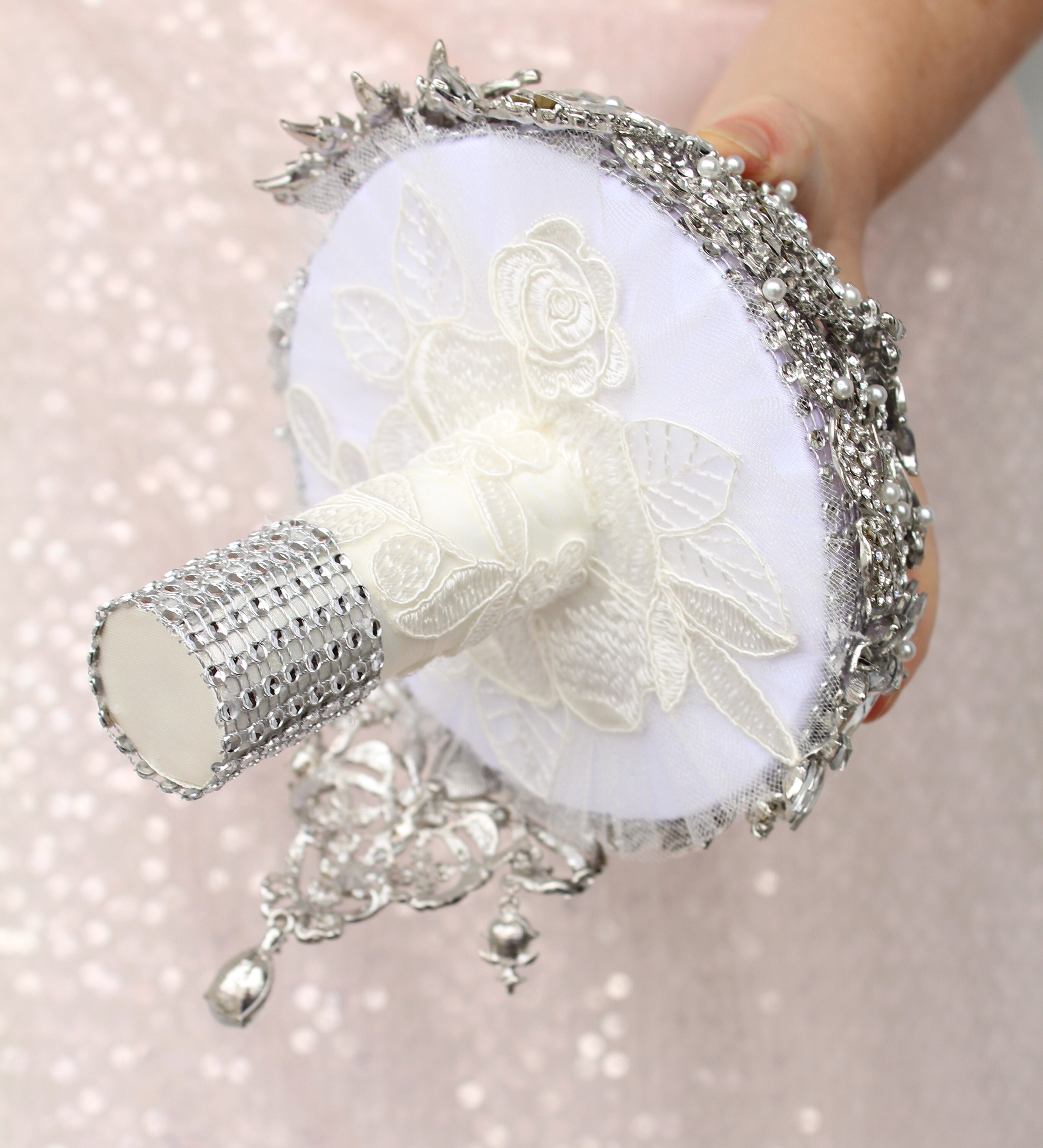 Rhinestone Oval Wedding Bouquet Picture Charm Silver – Wedding