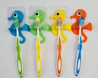 Seahorse Toothbrush Holder - Adhesive Kids Bathroom Decor