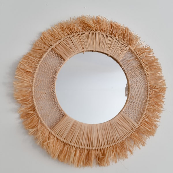 Miroir rond en raphia sur une structure en métal / miroir marocain - 2 tailles disponibles