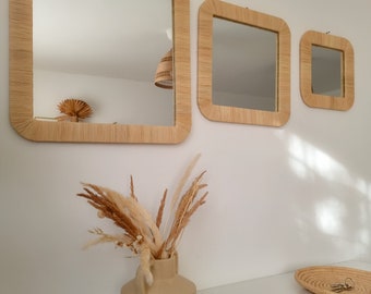 Square raffia contour mirrors - 3 sizes available