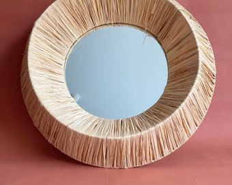 Miroir épais en raphia • Miroir artisanale fait à la main • idée cadeau fêtes des mères