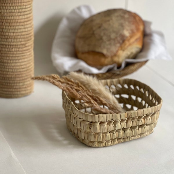 Panier carré en feuilles de palmier • Panier de rangement pour cuisine/salle de bain