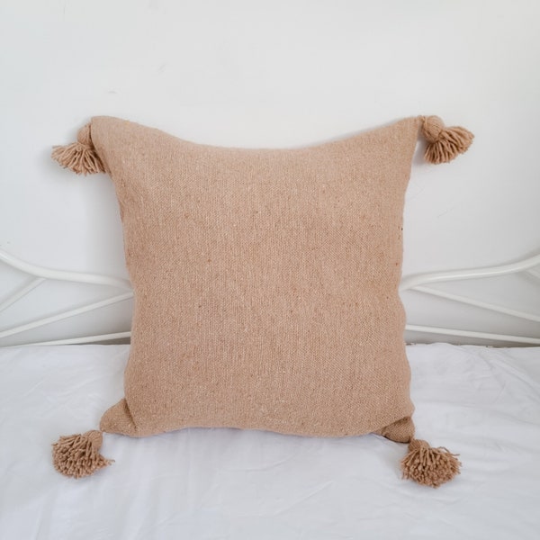 Housse de coussin Berbére 50x50 uni beige avec pompons • Housse de coussin avec fermeture à glissière • Housse en jute 100% naturelle