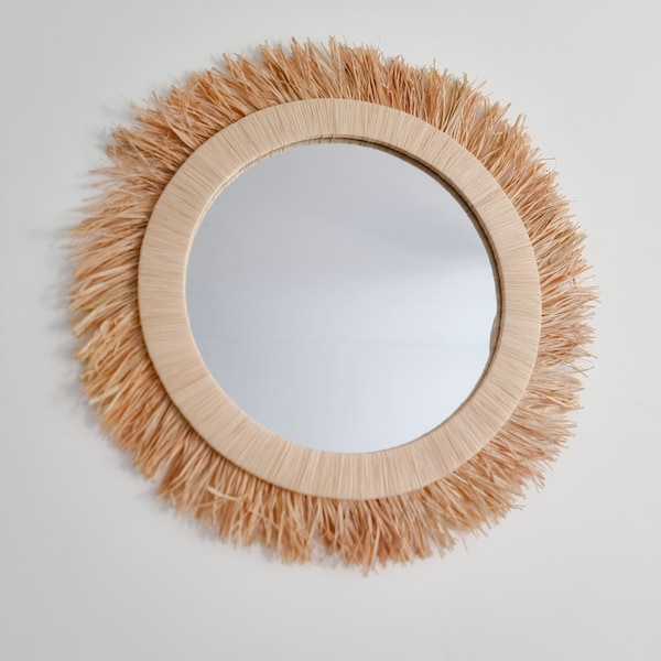 Miroir rond en raphia sur une struvture en métal miroir marocain - 4 tailles disponibles