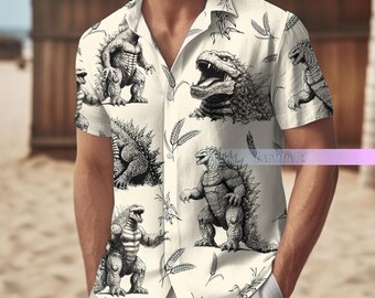 Godzilla Shirt, Godzilla Hawaiian Shirt, Godzilla Button Shirt, Godzilla Hawaii Shirt, Aloha Shirt Men, Godzilla Vacation Shirt For Him