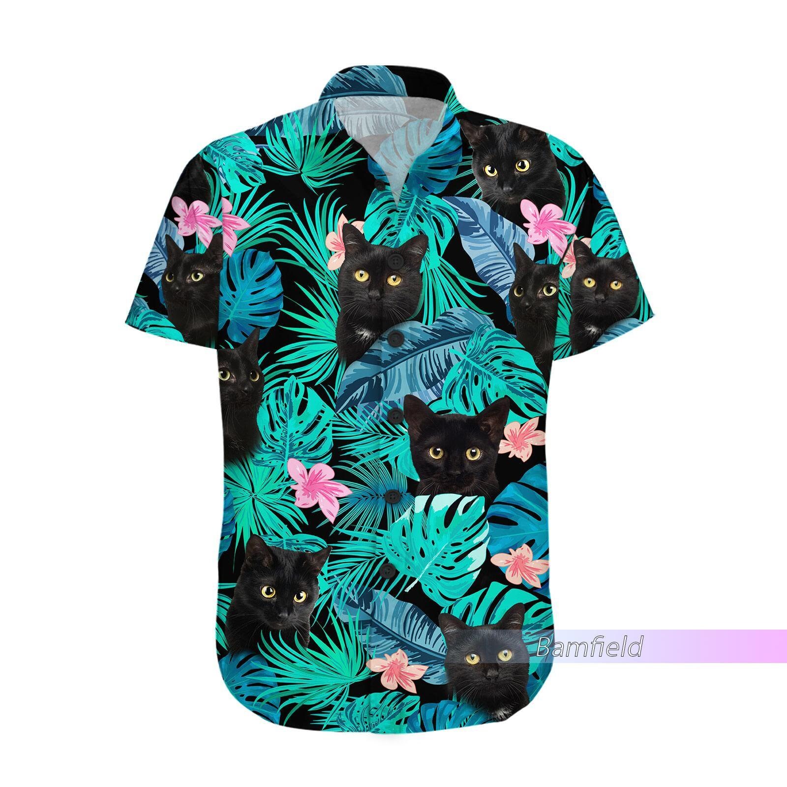 Black Cat Hawaiian Shirt Black Cat Shirt Cat Hawaiian Shirt Etsy