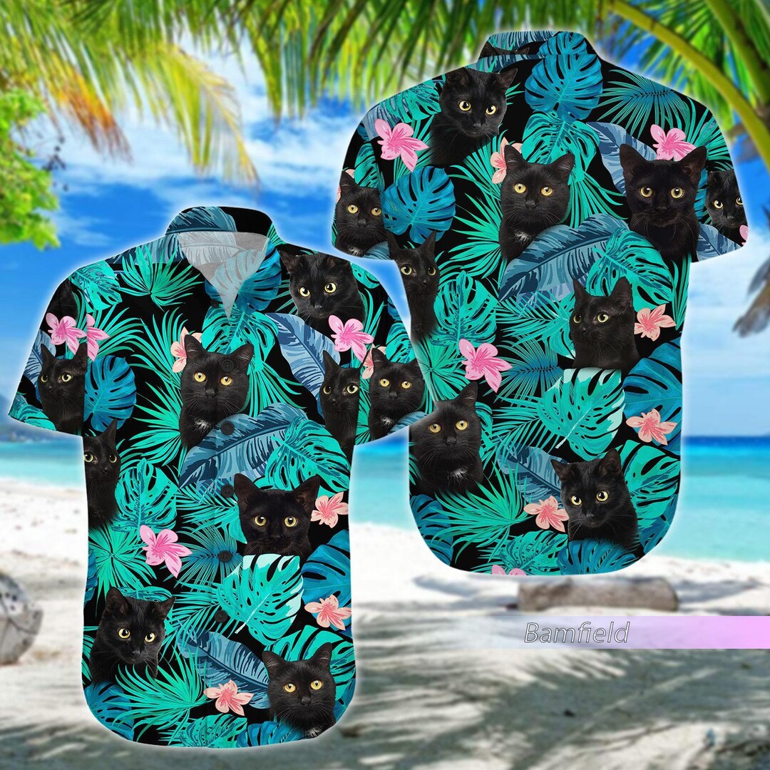 Black Cat Hawaiian Shirt Black Cat Shirt Cat Hawaiian Shirt Etsy