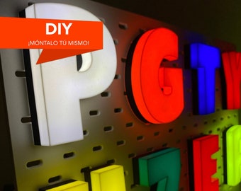 DIY illuminated signs. Wall sign with 360º LED lighting. Colorful luminous corporeal letters. Create your LED illuminated sign.