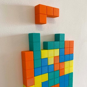 TETRIS. Wall decoration inspired by the classic game Tetris. Decoration for children's bedroom wall or door. Color puzzle.