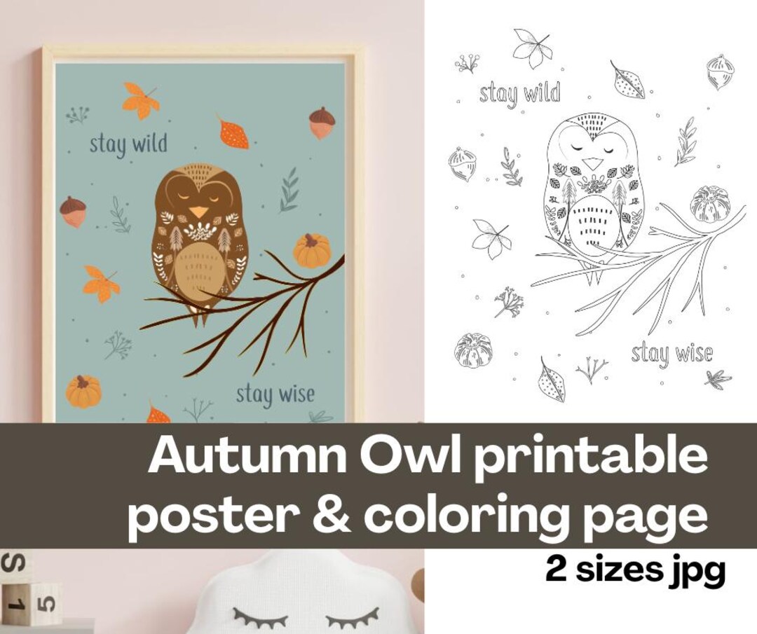 Stay Wild Coluring In Autumn Owl Wall Art & Coloring Pages - Stay Wild Stay Wise Printable ...