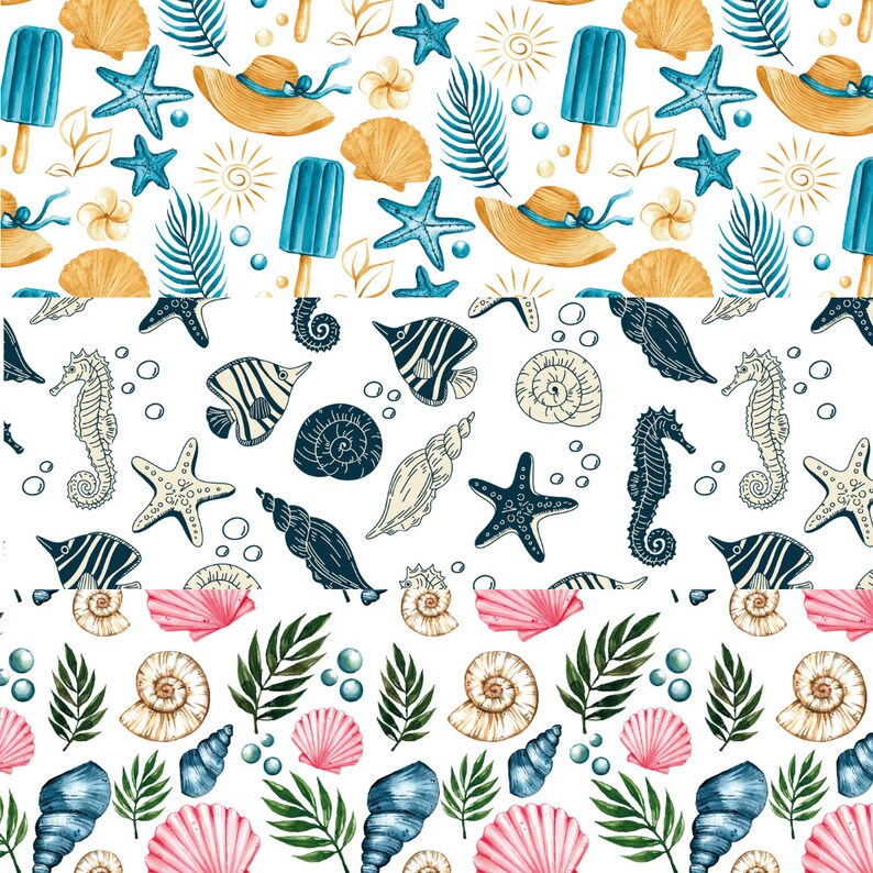 Summer Pattern Printable Summer Png Pattern Shells Png Sea Dtf Uv ...