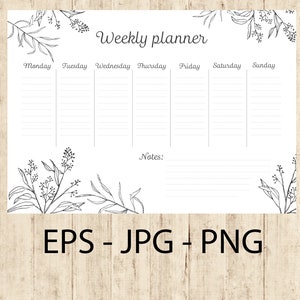 botanical weekly planner png grey weekly planner jpg flowers planner eps simple weekly planner romatic boho planner printable weekly planner