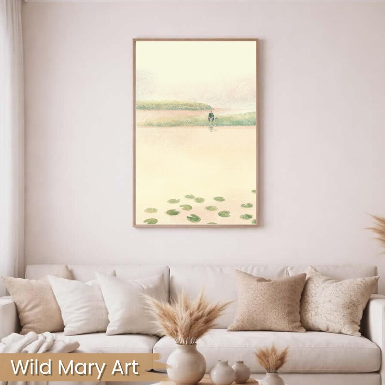 Neutral Landscape Printable Wall Art Beige and Green Watercolor ...