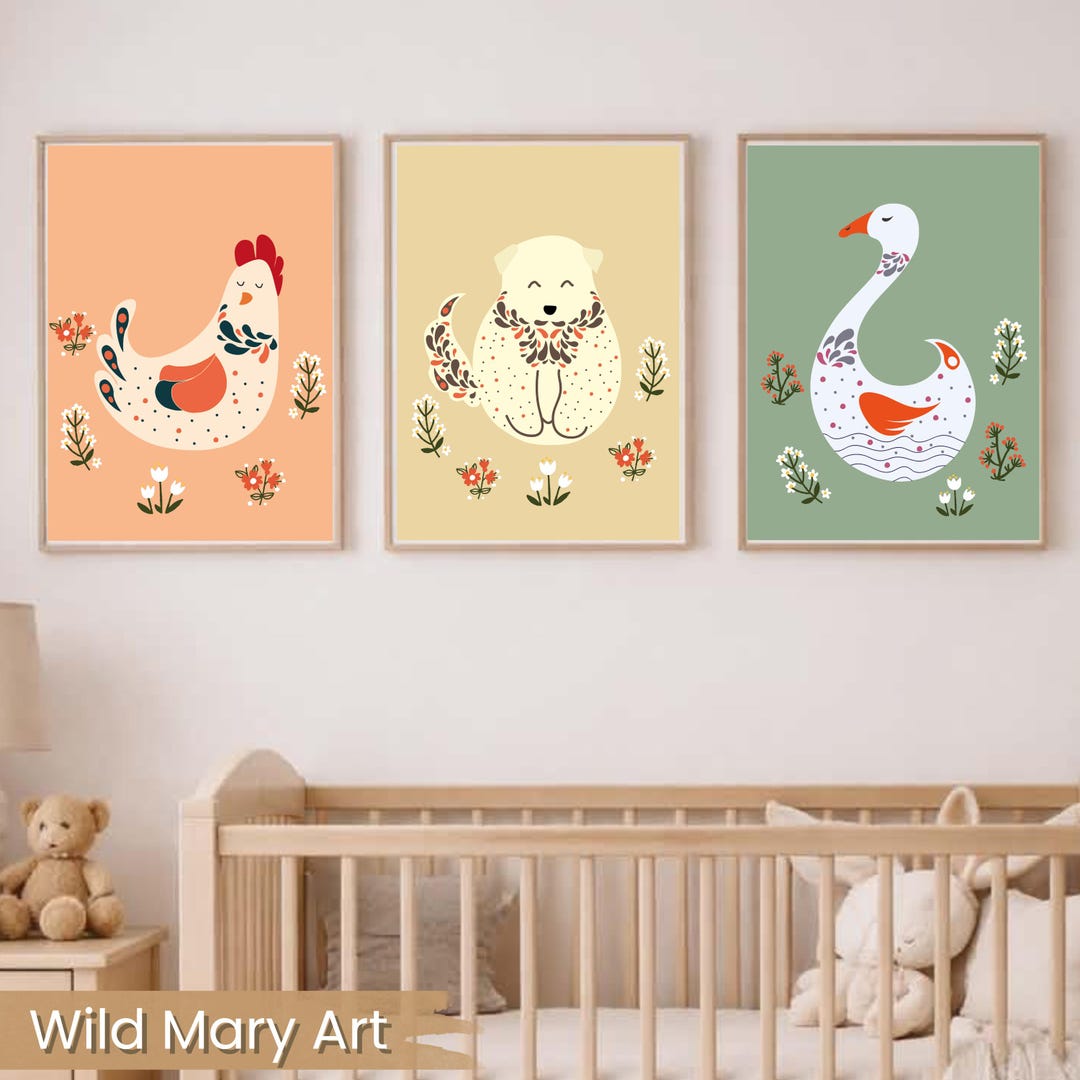 Farm Animals Nursery Printable Set of 3 – Duck Chicken Farm Dog Wall ...