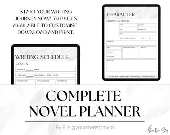 75 Page Digital Novel Planner (Neutral) - Writing Schedules, Character Profiles & Worldbuilding. Instant Download and Canva Template Link.