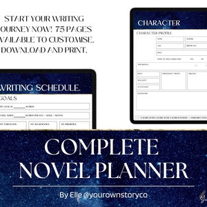 75 Page Digital Novel Planner (Space) - Writing Schedules, Character Profiles & Worldbuilding. Instant Download and Canva Template Link.