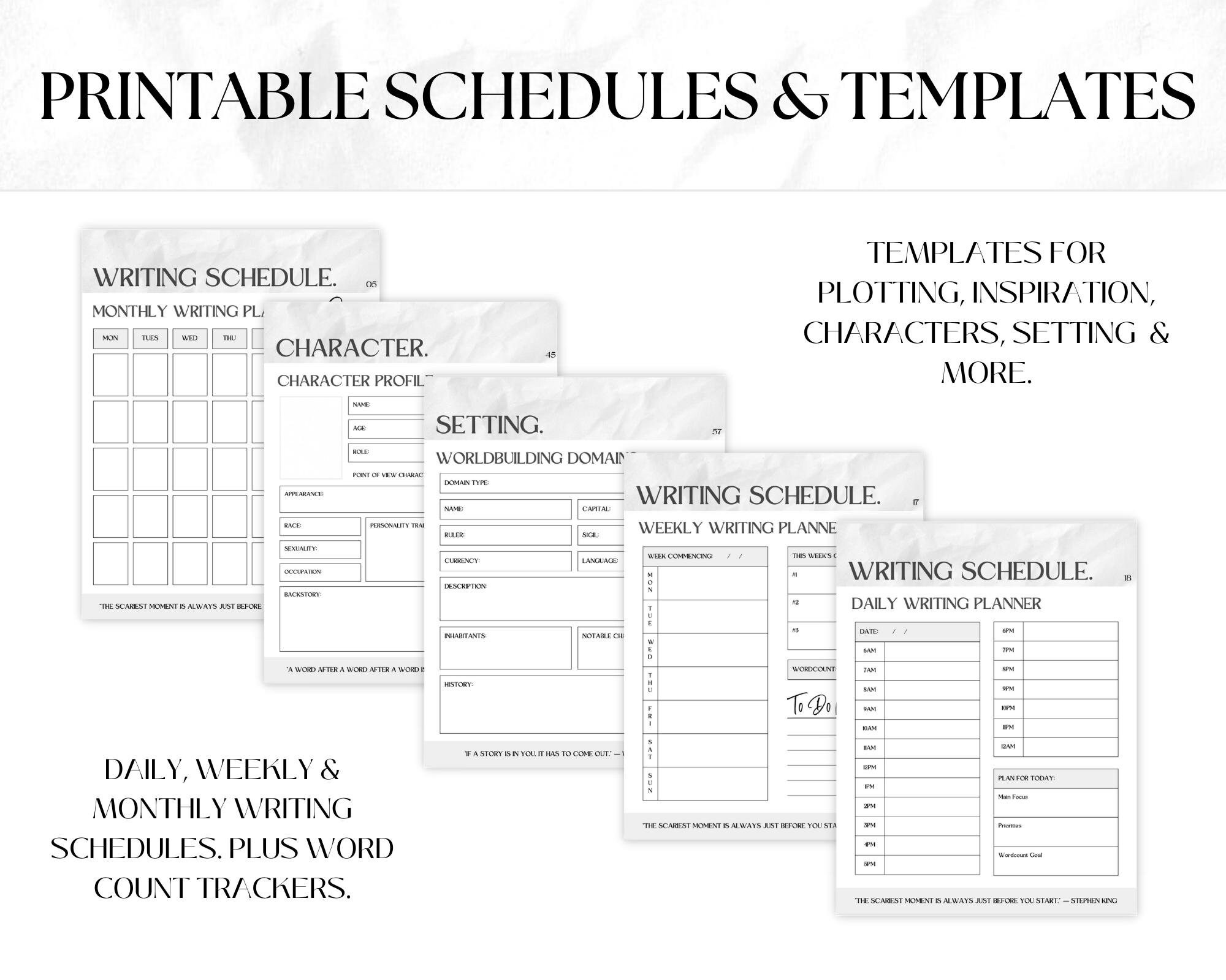 75 Page Digital Novel Planner (neutral) - Writing Schedules, Character ...