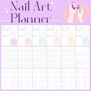 Nail Art Planner & Practice Sheet – 6 Different Nail Shapes | Printable Nail Design Templates for Nail Techs, Artists - Digital Download