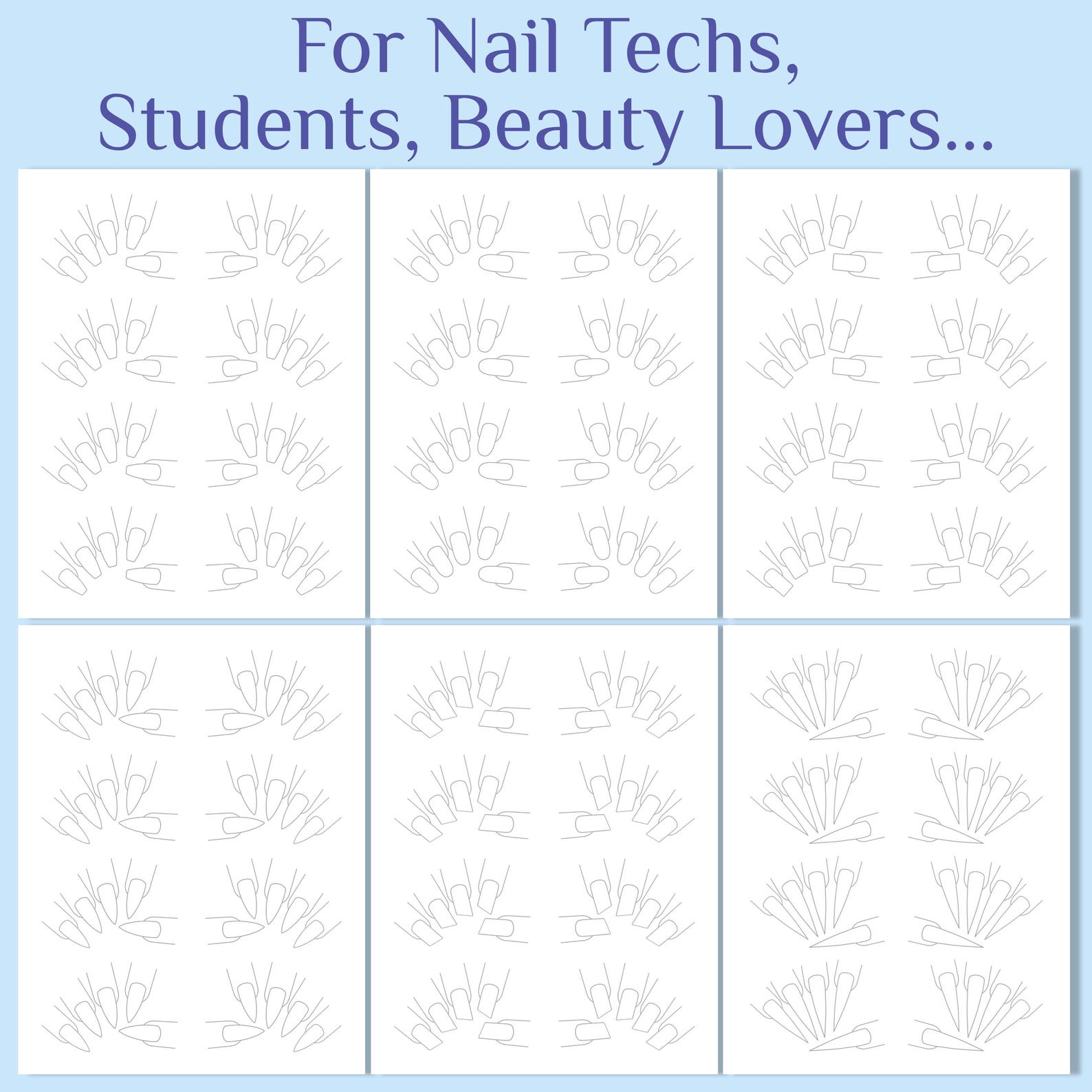 Nail Art Planner & Practice Sheet 6 Different Nail Shapes Printable