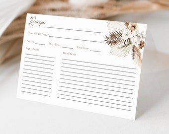 Boho Recipe Card Insert Template | 100% Fully Customizable Template | Bridal Shower Invitation Insert 6x4" | B6