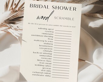 Minimalist Word Scramble Template for Bridal Shower | Modern Minimalist Bridal Shower | Black & White Bridal Shower Games | EVELYN