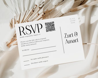 QR Code Wedding RSVP Card Template | Printable Wedding Response Card | Online Reply Card | Wedding Enclosure Card Template