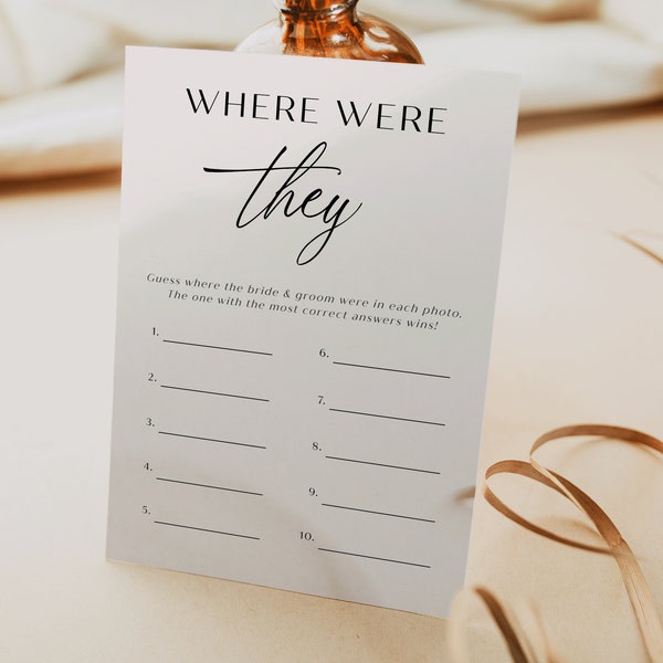 Minimalist Where Were They? Game Template for Bridal Shower | Modern Minimalist Bridal Shower | Black & White Bridal Shower Games | EVELYN