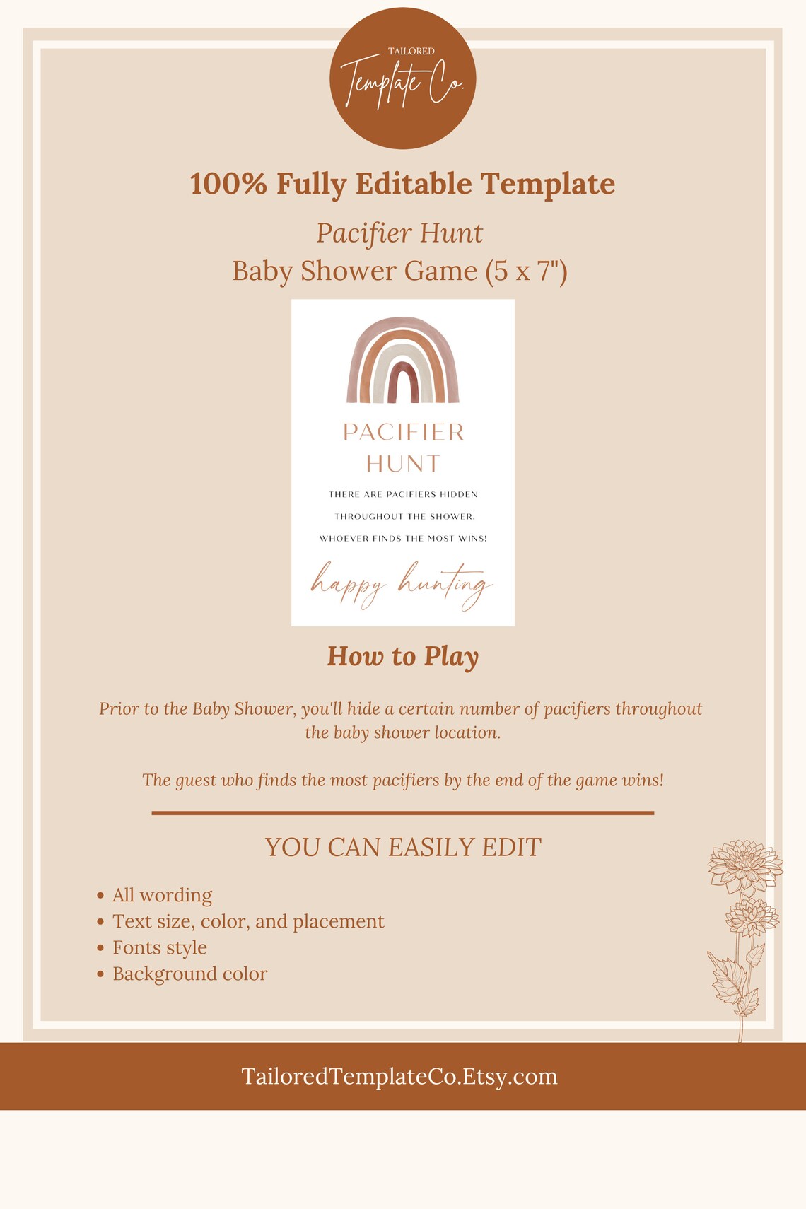Pacifier Hunt Game Template for Baby Showers Boho Rainbow Baby Shower ...