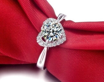 Solitaire Women Ring, 14K White Gold Ring, 2.0Ct Colorless Moissanite Ring, Heart Shape Ring, Wedding Promise Ring, Gift For Her, Women Ring