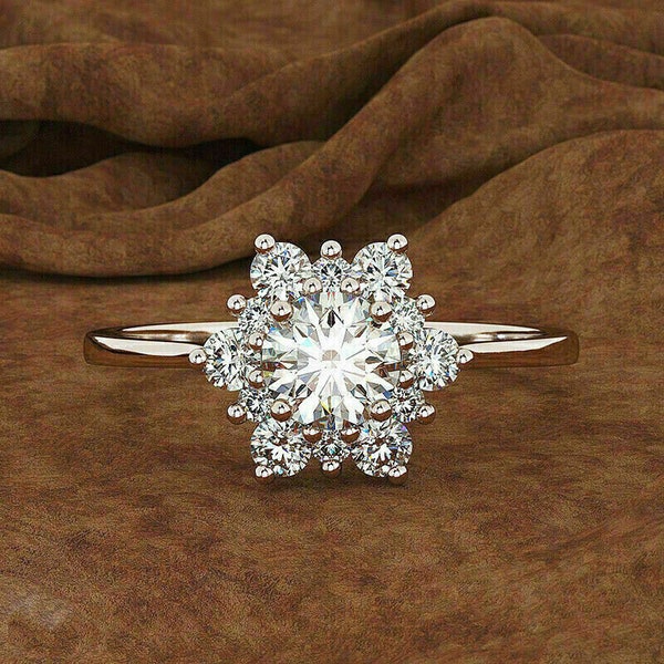 1.2Ct Diamond Ring, Snowflake Style Engagement Ring, Women's Cluster Wedding Ring, Sterling Silver Ring, Jewelry For Women, Gift For Mother