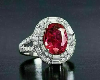 Edelsteen ring, 1,5 CT ovale Ruby ring, 14K witgouden ring, verjaardag belofte ring, ring voor vrouwen, Halo verlovingsring, cadeau voor moeder
