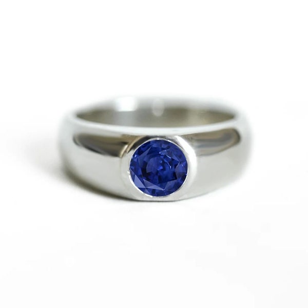 Men's Wedding Ring, Men's Engagement Ring, 1.8Ct Sapphire Ring, 14K White Gold Ring, Men's Wedding Band, Gift For Husband, Gift For Father's