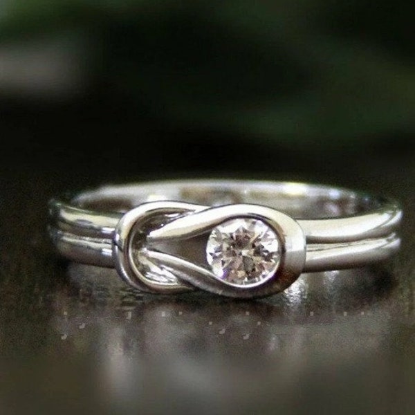 Love Knot Engagement Ring, Solitaire Wedding Ring, Knot Delicate Ring, Infinity Ring, 1.0Ct Diamond Ring, 14K White Gold, Anniversary Gifts