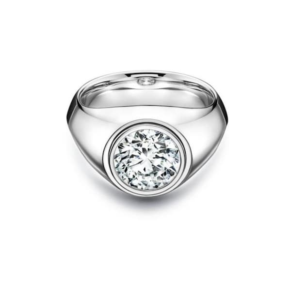 Men's Solitaire Ring, Men's Bezel Set Wedding Ring, 2.1Ct Colorless Moissanite Ring, 14K White Gold, Men's Engagement Ring, Gift For Friend